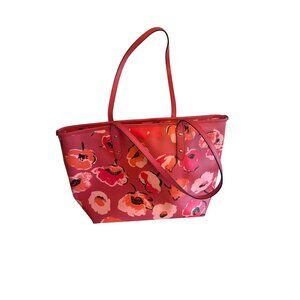 Coach Floral Poppy Print Pink Tote Bag With Dual Straps